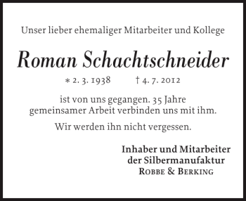 Traueranzeige von Roman Schachtschneider von Flensburger Tageblatt
