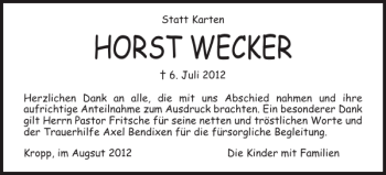 Traueranzeige von HORST WECKER von Landeszeitung