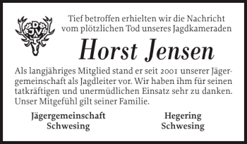 Traueranzeige von Horst Jensen von Husumer Nachrichten