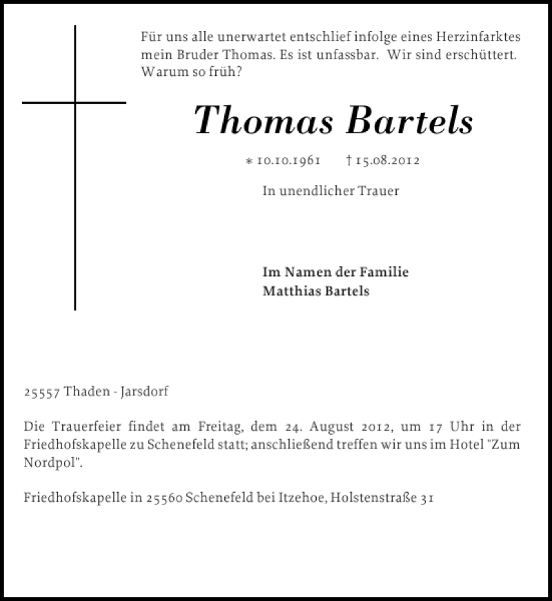  Traueranzeige für Thomas Bartels vom 21.08.2012 aus Pinneberger Tageblatt