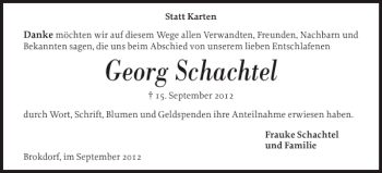 Traueranzeige von Georg Schachtel von Norddeutsche Rundschau