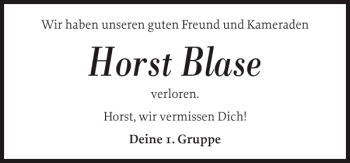 Traueranzeige von Horst Blase von Husumer Nachrichten