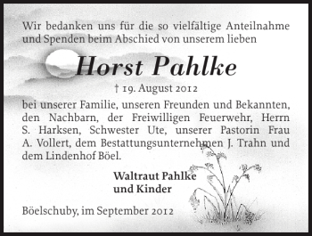 Traueranzeige von Horst Pahlke von Schleswiger Nachrichten