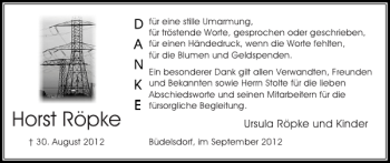 Traueranzeige von Horst Röpke von Landeszeitung
