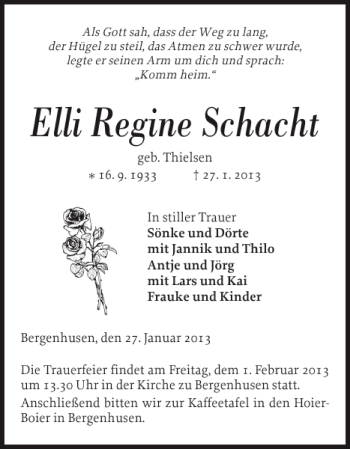 Traueranzeige von Elli Regine Schacht von Landeszeitung