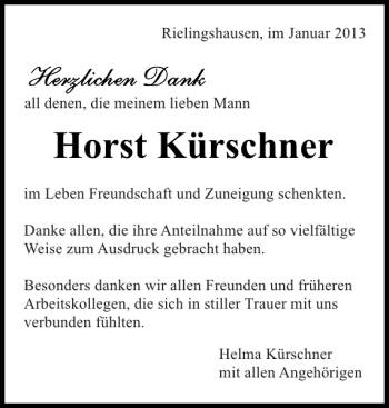 Traueranzeige von Horst Kürschner von Schleswiger Nachrichten