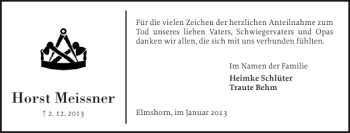 Traueranzeige von Horst Meissner von Elmshorner Nachrichten