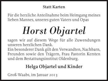 Traueranzeige von Horst Objartel von Eckernförder Zeitung