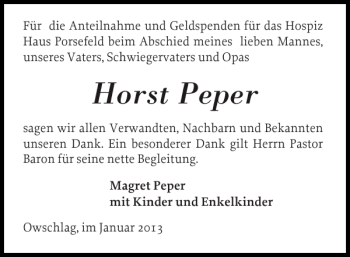 Traueranzeige von Horst Peper von Landeszeitung