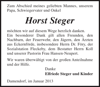 Traueranzeige von Horst Steger von Eckernförder Zeitung