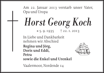 Traueranzeige von Horst Georg Koch von Norddeutsche Rundschau