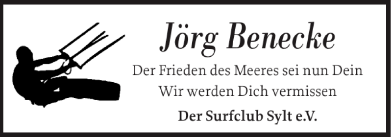  Traueranzeige für Jörg Benecke vom 30.01.2013 aus Sylter Rundschau