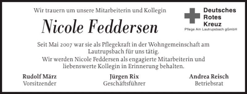  Traueranzeige für Nicole Feddersen vom 05.01.2013 aus Flensburger Tageblatt