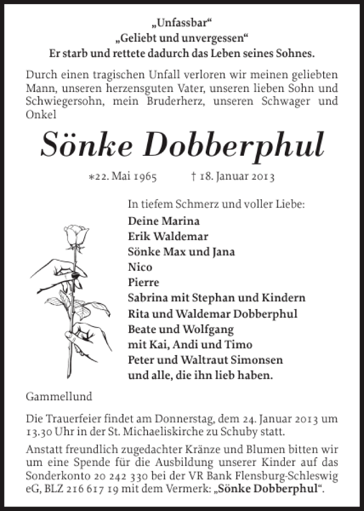  Traueranzeige für Sönke Dobberphul vom 22.01.2013 aus Schleswiger Nachrichten