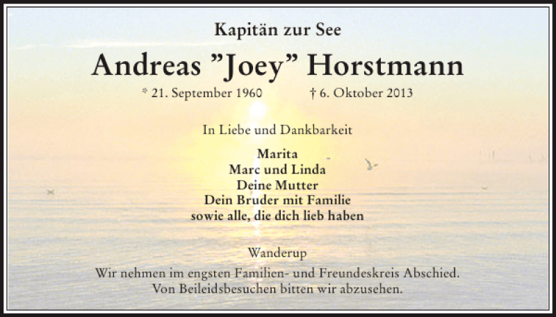  Traueranzeige für Andreas Joey Horstmann vom 10.10.2013 aus Flensburger Tageblatt