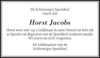 Traueranzeige von Horst Jacobs von Schleswiger Nachrichten