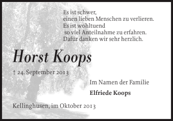 Traueranzeige von Horst Koops von Norddeutsche Rundschau