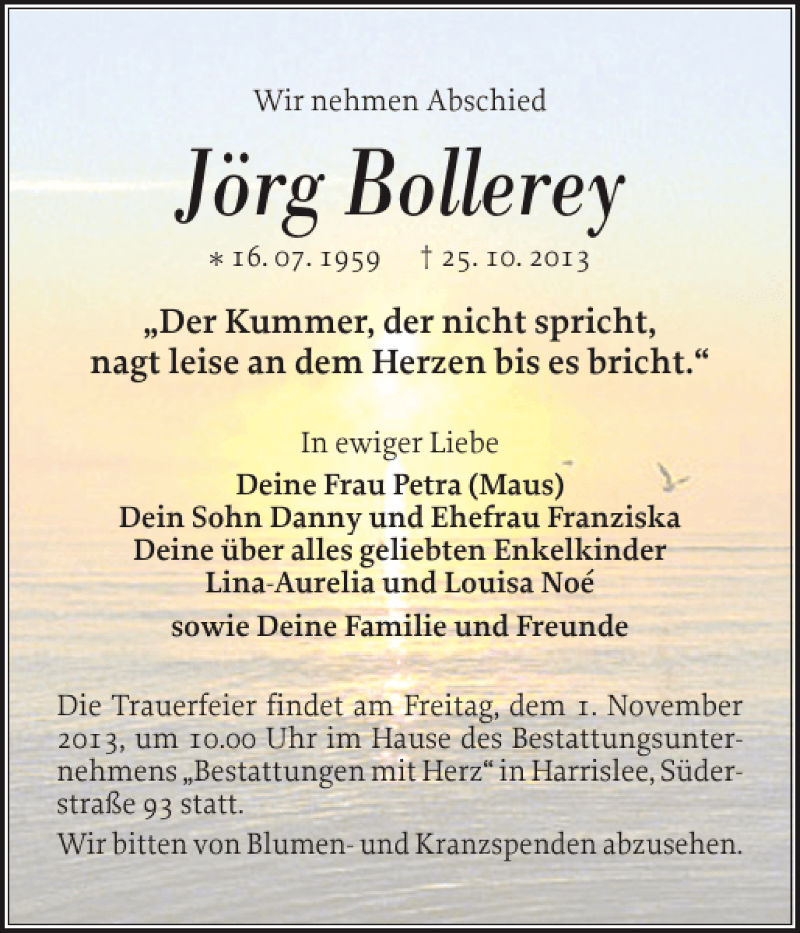  Traueranzeige für Jörg Bollerey vom 30.10.2013 aus Flensburger Tageblatt