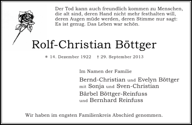  Traueranzeige für Rolf-Christian Böttger vom 12.10.2013 aus Stormarner Tageblatt