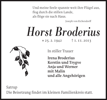 Traueranzeige von Horst Broderius von Flensburger Tageblatt