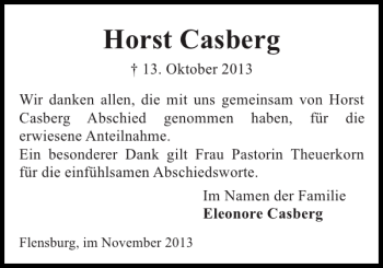 Traueranzeige von Horst Casberg von Flensburger Tageblatt