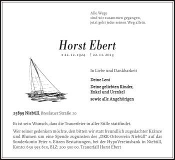 Traueranzeige von Horst Ebert von Nordfriesland Tageblatt
