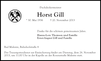 Traueranzeige von Horst Gill von Ostholsteiner Anzeiger