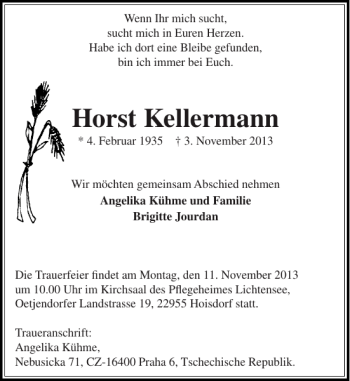 Traueranzeige von Horst Kellermann von Stormarner Tageblatt