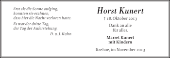 Traueranzeige von Horst Kunert von Norddeutsche Rundschau