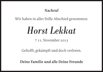 Traueranzeige von Horst Lekkat von Flensburger Tageblatt