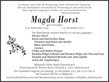 Traueranzeige von Magda Horst von Husumer Nachrichten