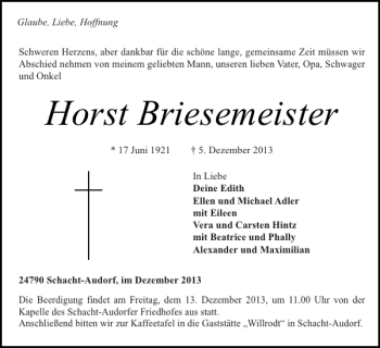 Traueranzeige von Horst Briesemeister von Landeszeitung