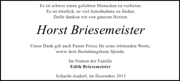 Traueranzeige von Horst Briesemeister von Landeszeitung