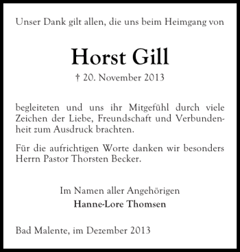 Traueranzeige von Horst Gill von Ostholsteiner Anzeiger