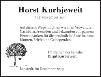 Traueranzeige von Horst Kurbjeweit von Holsteinischer Courier