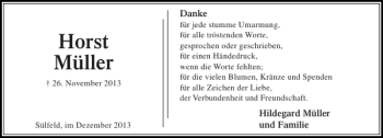 Traueranzeige von Horst Müller von Stormarner Tageblatt