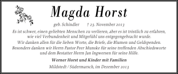 Traueranzeige von Magda Horst von Husumer Nachrichten