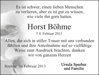 Traueranzeige von Horst Böhme von Norddeutsche Rundschau