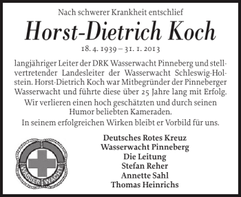 Traueranzeige von Horst-Dietrich Koch von Pinneberger Tageblatt