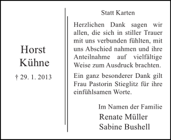 Traueranzeige von Horst Kühne von Stormarner Tageblatt
