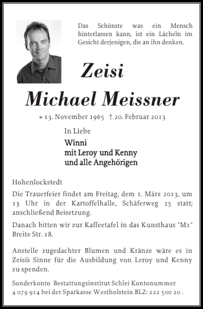  Traueranzeige für Michael Meissner vom 25.02.2013 aus Norddeutsche Rundschau