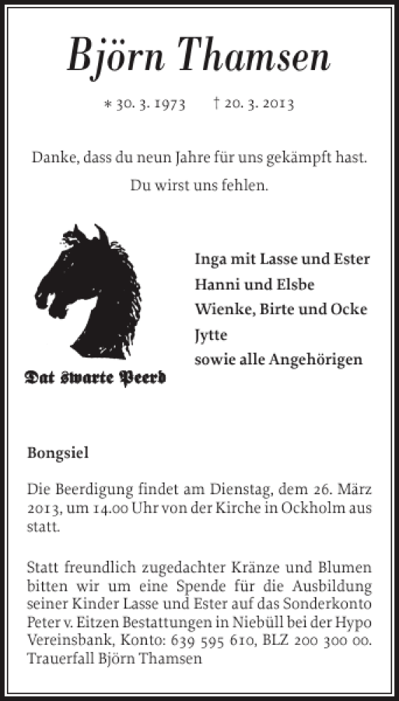  Traueranzeige für Björn Thamsen vom 22.03.2013 aus Husumer Nachrichten