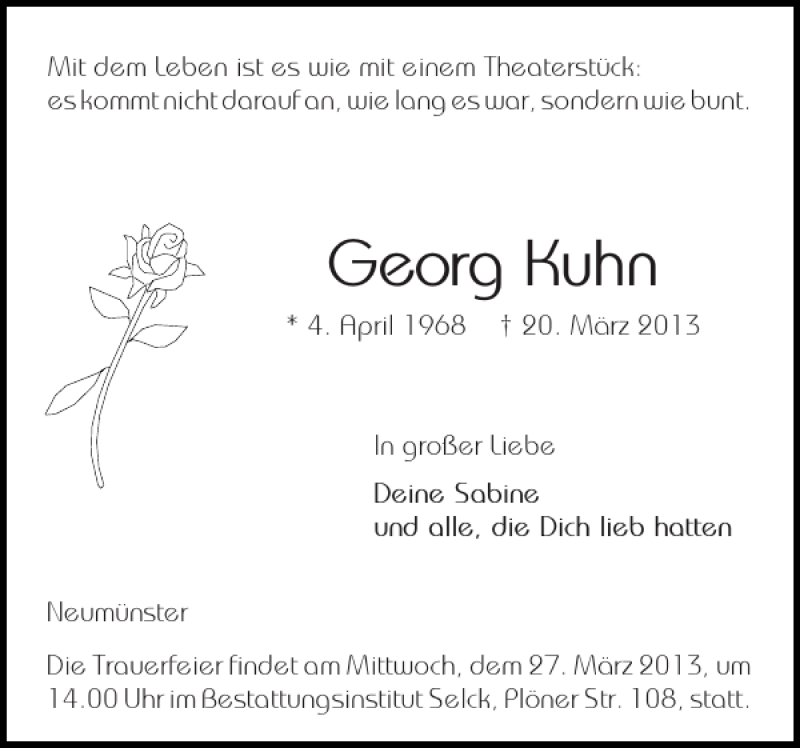  Traueranzeige für Georg Kuhn vom 23.03.2013 aus Holsteinischer Courier