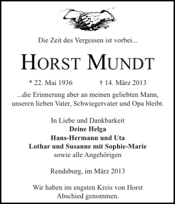 Traueranzeige von HORST MUNDT von Landeszeitung
