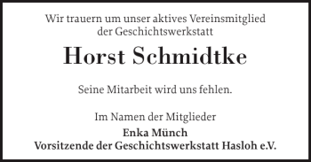 Traueranzeige von Horst Schmidtke von Pinneberger Tageblatt