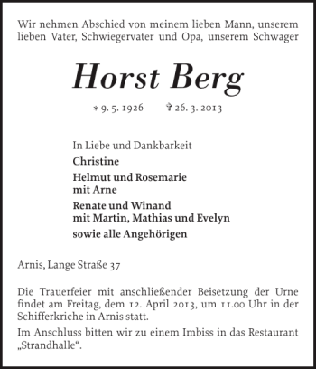 Traueranzeige von Horst  von Schlei-Bote