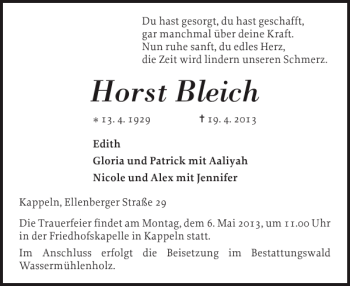 Traueranzeige von Horst Bleich von Schlei-Bote