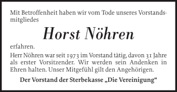 Traueranzeige von Horst Nöhren von Norddeutsche Rundschau