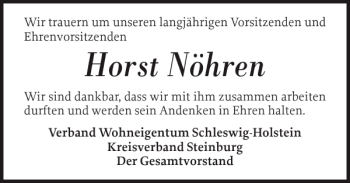 Traueranzeige von Horst Nöhren von Norddeutsche Rundschau
