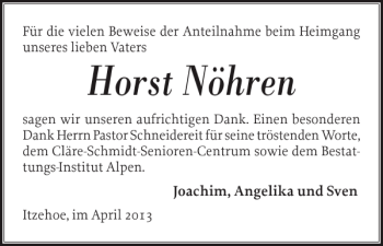 Traueranzeige von Horst Nöhren von Norddeutsche Rundschau